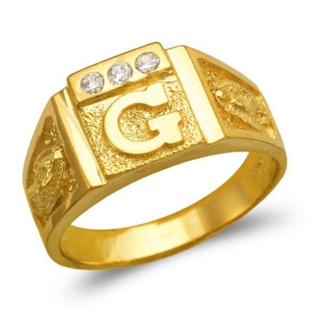 New 14K Gold Mens Initial G Guadalupe CZ Ring